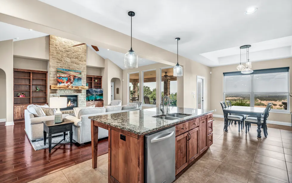 Polished kitchen and living area prepared for listing presentation