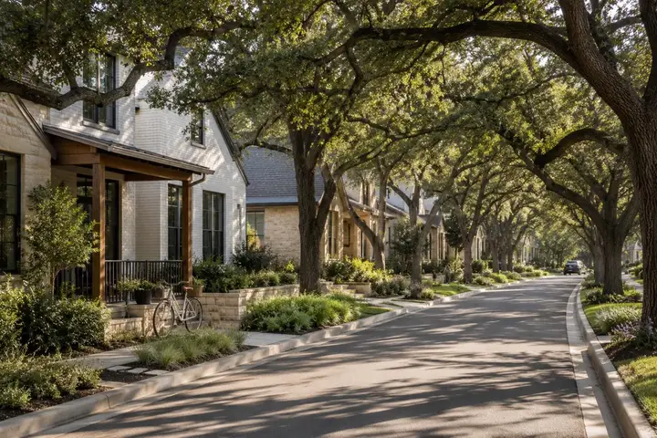 Tree-lined Georgetown neighborhood street illustrating address-specific school-zone decisions