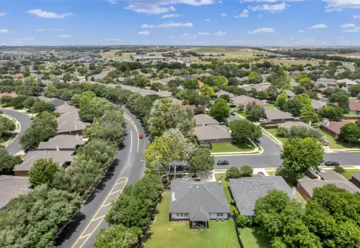 Aerial view of an established Liberty Hill-area neighborhood