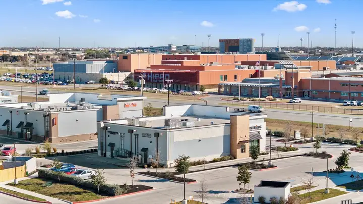 Aerial view of Central Texas retail and transportation corridors