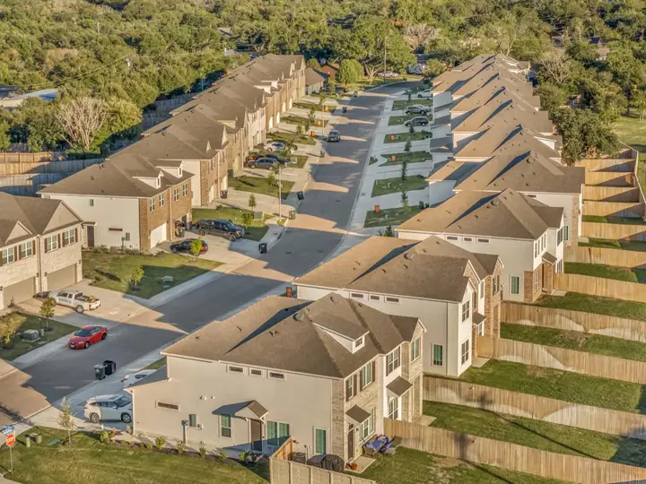 Aerial view of a planned Central Texas community with shared neighborhood standards